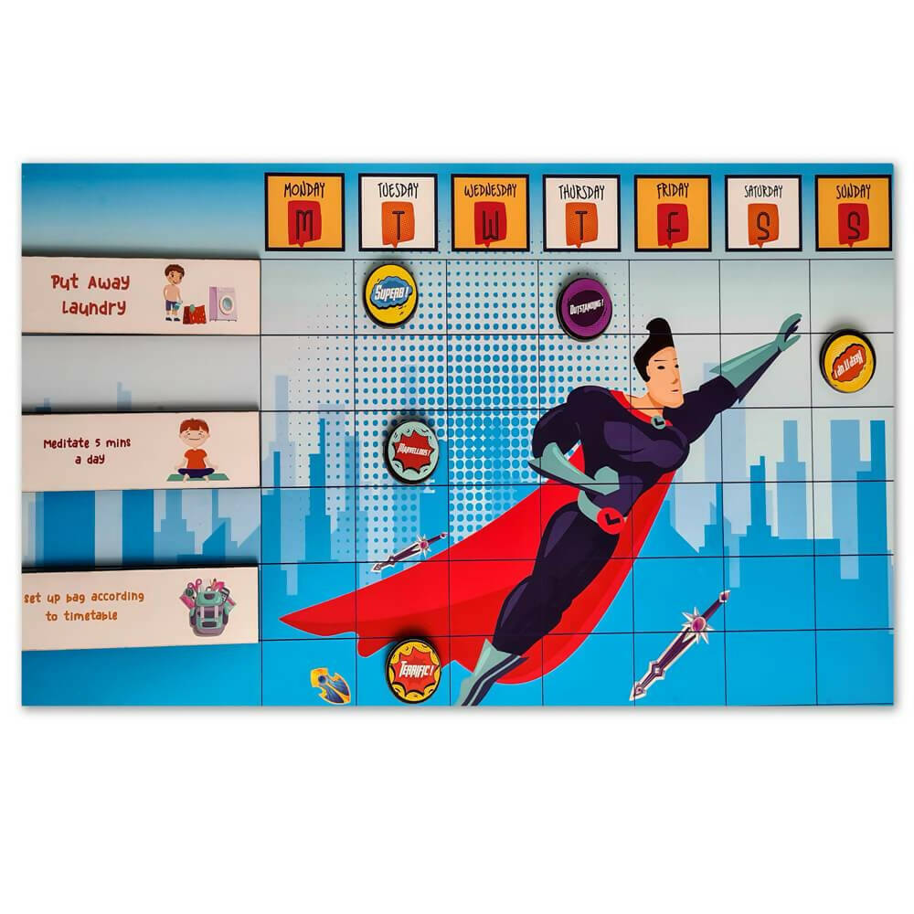 ILEARNNGROW Magnetic Reward Chart Super Man- a dynamic tool designed to instill a sense of responsibility and accomplishment in children - PyaraBaby