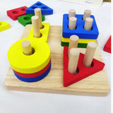 Wooden Shape Sorting & Stacking Toy, Geometric Blocks Shape Sorter - PyaraBaby