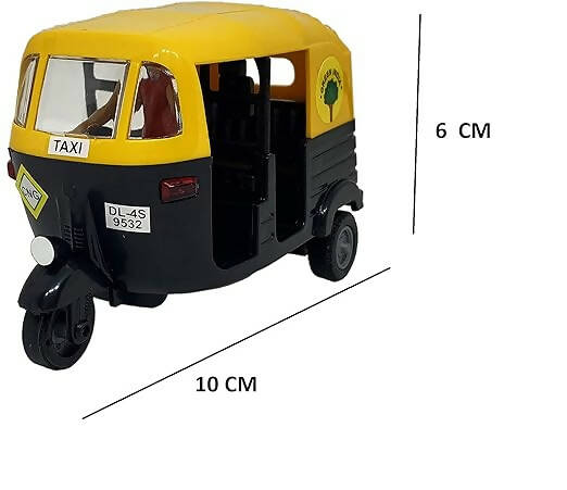 Auto Rickshaw Toy for Kids Pull Back Action Mini Auto Rickshaw Mini for Kids (Black, Yellow) ( Pack of 1) - PyaraBaby