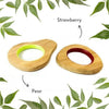 Babycov Fruit Shape Colorful Neem Wood Teethers for Babies | Pear & Strawberry | Child Safe Teether | Set of 2 | Wooden Teethers