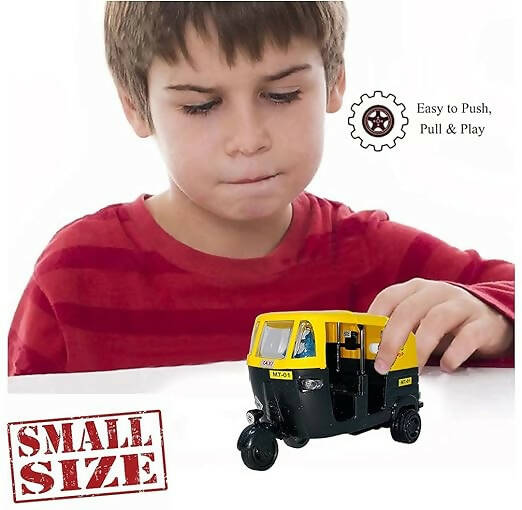 Auto Rickshaw Toy for Kids Pull Back Action Mini Auto Rickshaw Mini for Kids (Black, Yellow) ( Pack of 1) - PyaraBaby