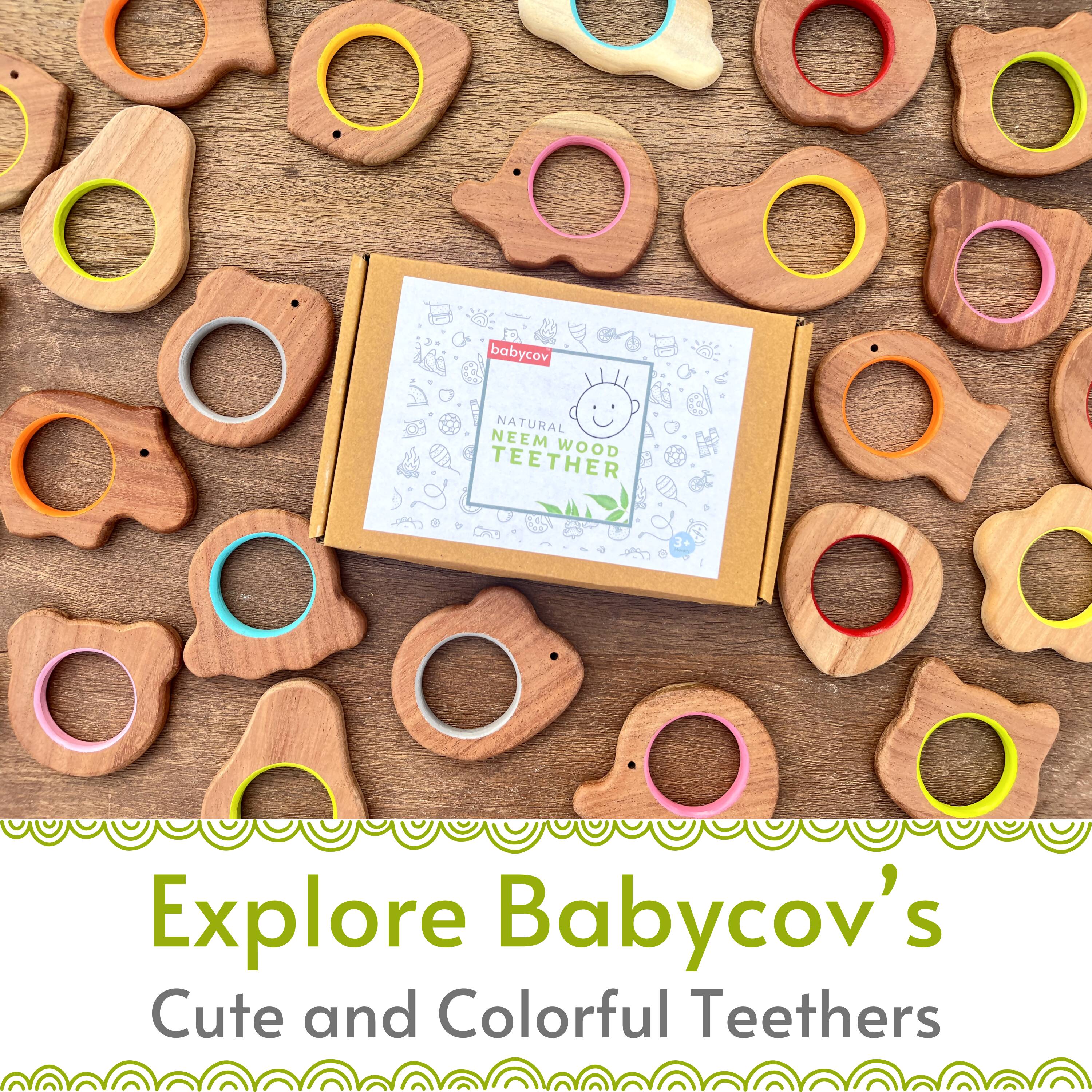 Explore shapes and soothe gums with Babycov's Cute Hexagon and Square Neem Wood Teethers - natural comfort for safe and playful chewing!