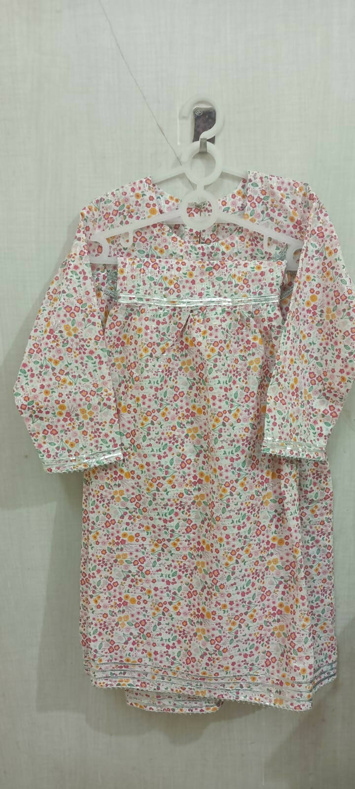 Beautiful White Color Floral Print Peplum Top and Garara with Silver Lace in the Top and Garara for Baby Girl - PyaraBaby