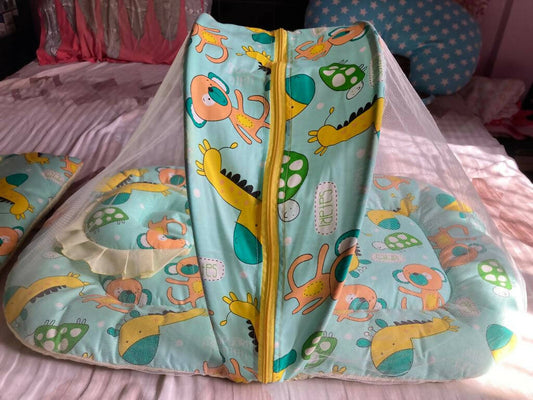 Bedding Set, Sleeping Bag, Mosquito Net Gadda, Combo Set of 3 - Monkey Print - PyaraBaby