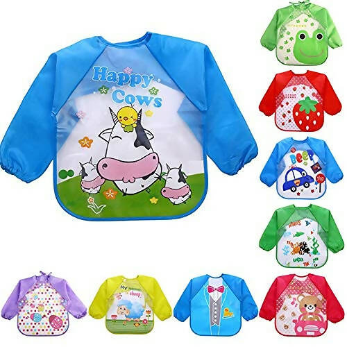 KOOCHIE-KOO Waterproof Colorful Children Bib Cute Baby Bibs Full Sleeve Children Apron Long Sleeve Feeding Bibs (Pack of 2) - PyaraBaby