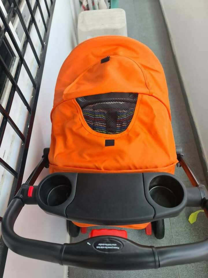 BABYHUG Wander Buddy Stroller/Pram With Rear Parent Utility Box With Cup Holder- Orange - PyaraBaby