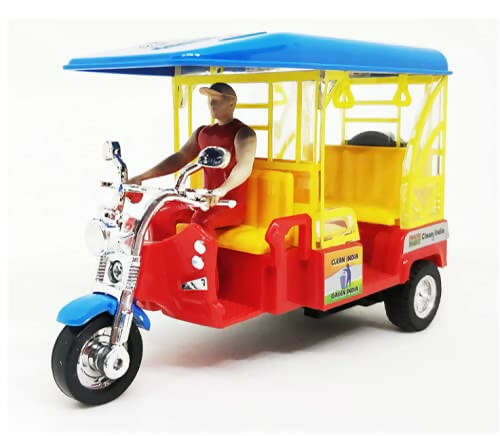 Little Tanaira E-Autorickshaw est Miniature Model Toy with Pull Back Action No Sharp Edges Non Toxic Replica of Real E-Rickshaw with Driver Sitting. Free Smiley Keychain, Multicolor - PyaraBaby