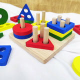 Wooden Shape Sorting & Stacking Toy, Geometric Blocks Shape Sorter - PyaraBaby