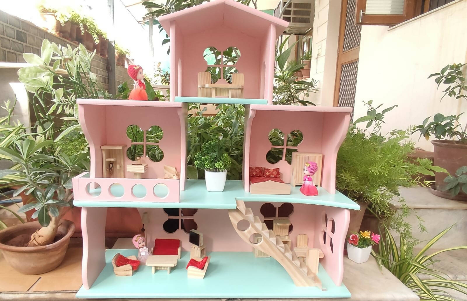 Wooden Doll House- Multi Arrangement 3 Storied Play Set - PyaraBaby