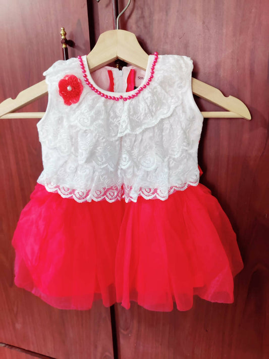 White and Red Baby Girl Frock/Dress - PyaraBaby