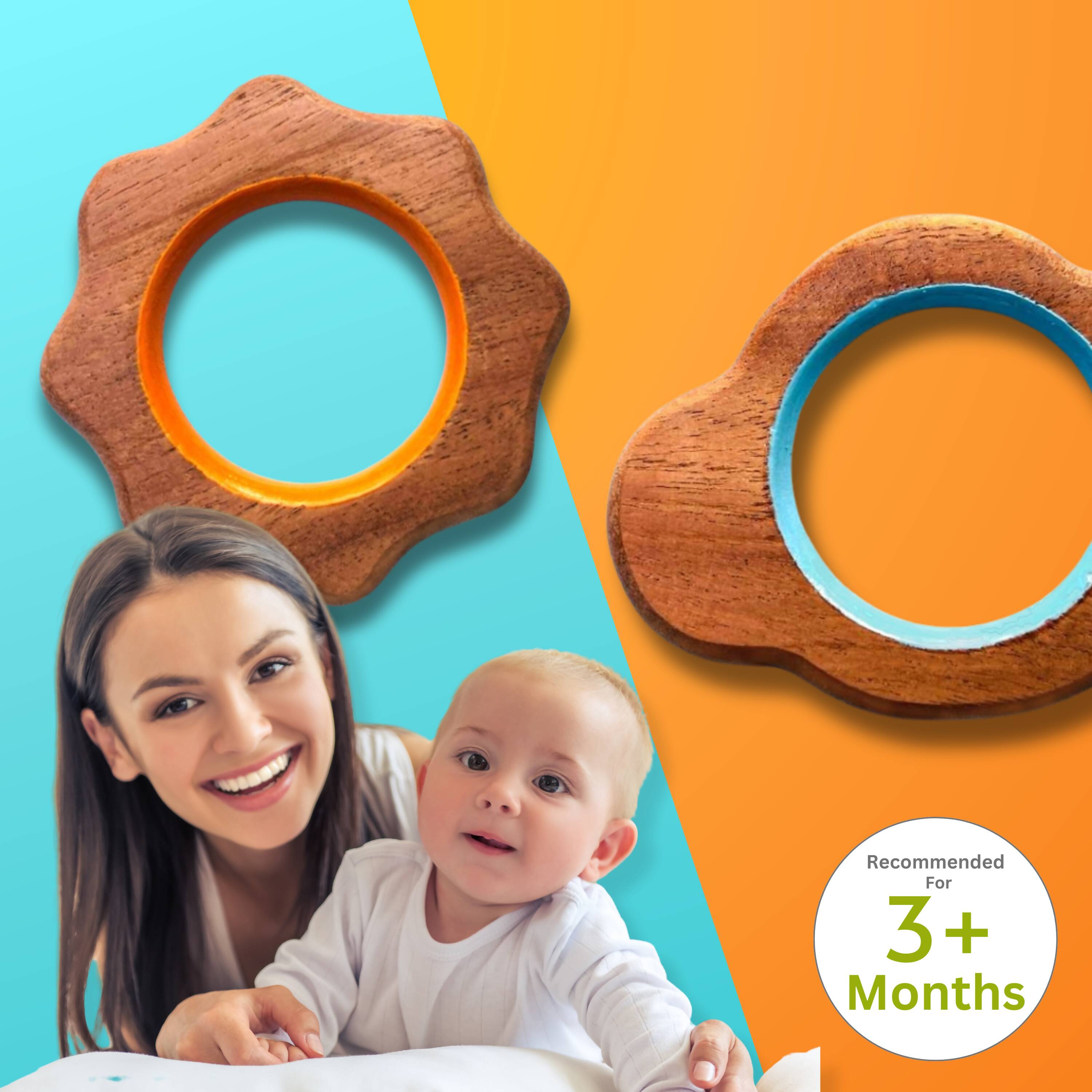 Bring sunshine and comfort to your baby's teething with Babycov's Cute Cloud and Sun Neem Wood Teethers - organic goodness for safe and playful chewing!