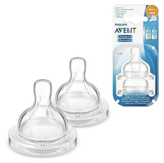 PHILIPS Avent Classic Teat Fast Flow Nipple - 4 holes/6months+ (Pack of 2) - PyaraBaby