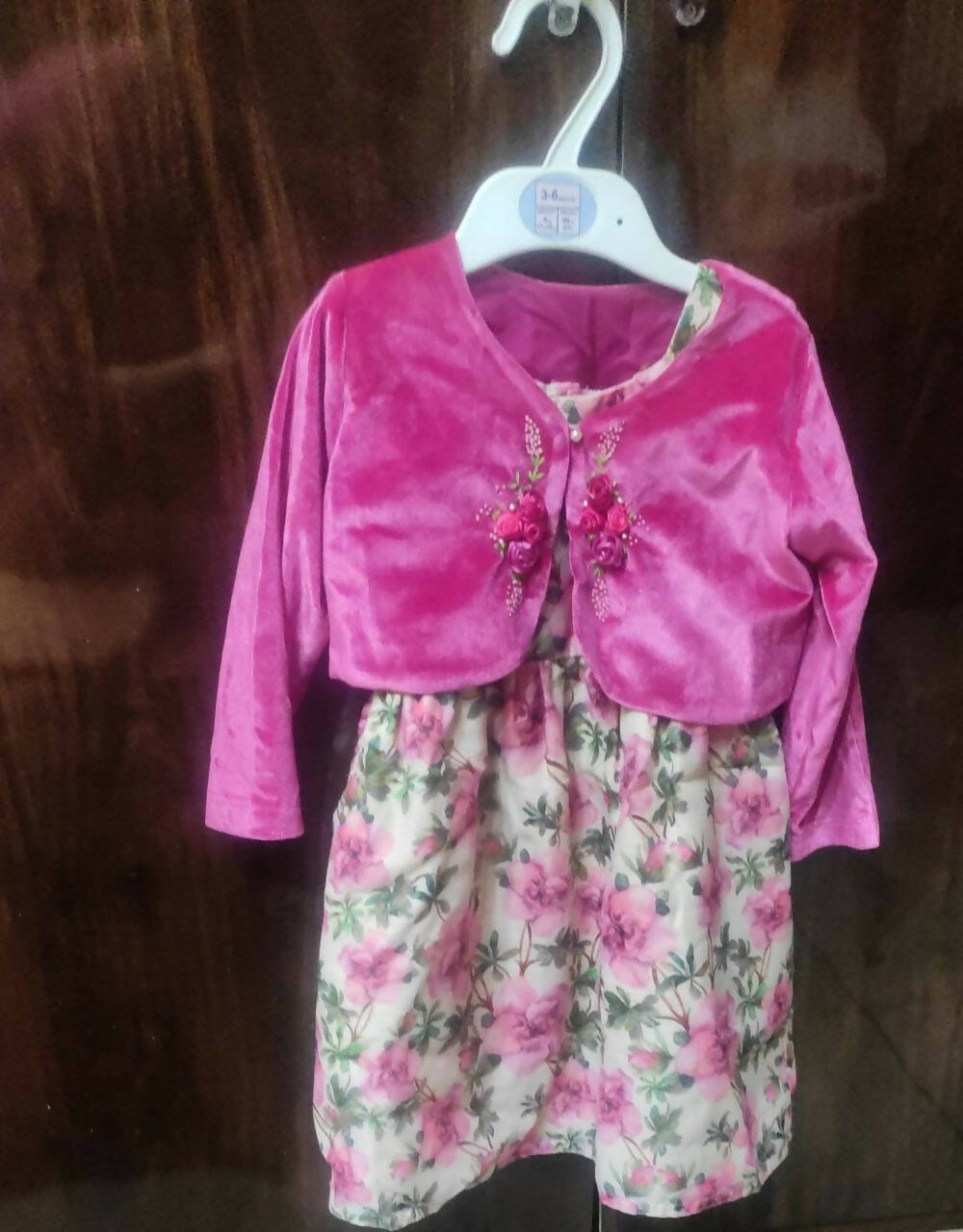 Beautiful Pink Floral Frock/Dress with Detachable Pink Jacket - PyaraBaby