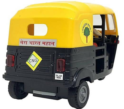 Auto Rickshaw Toy for Kids Pull Back Action Mini Auto Rickshaw Mini for Kids (Black, Yellow) ( Pack of 1) - PyaraBaby