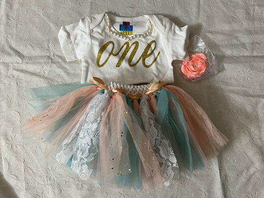1st Birthday Girls printed tshirt with tutu skirt for first birthday - PyaraBaby