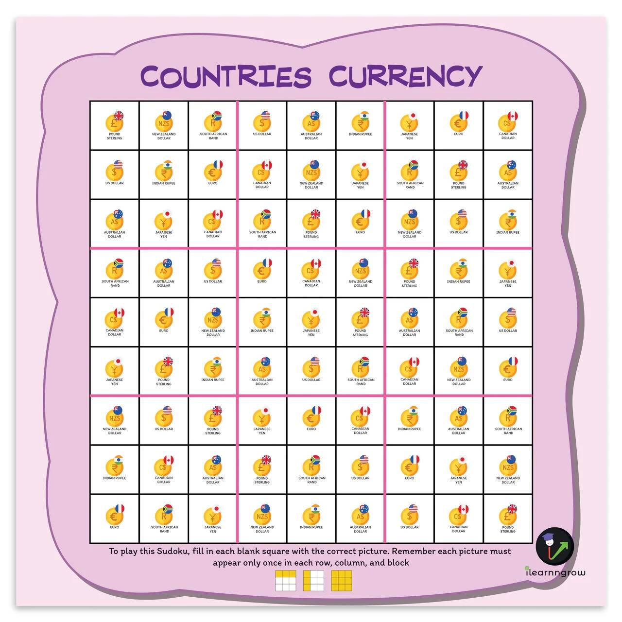 ILEARNNGROW Countries Currency Sudoku - PyaraBaby