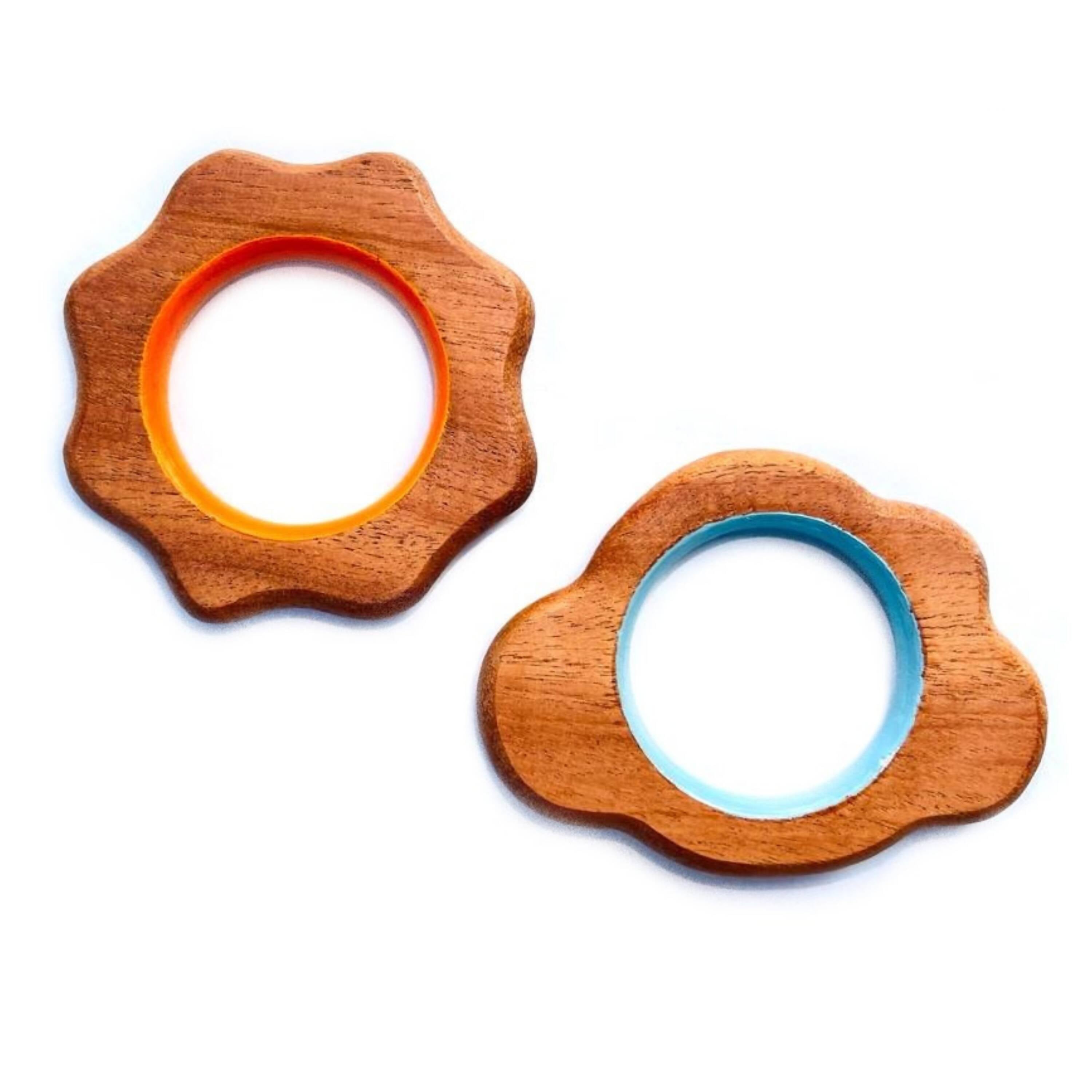 Bring sunshine and comfort to your baby's teething with Babycov's Cute Cloud and Sun Neem Wood Teethers - organic goodness for safe and playful chewing!