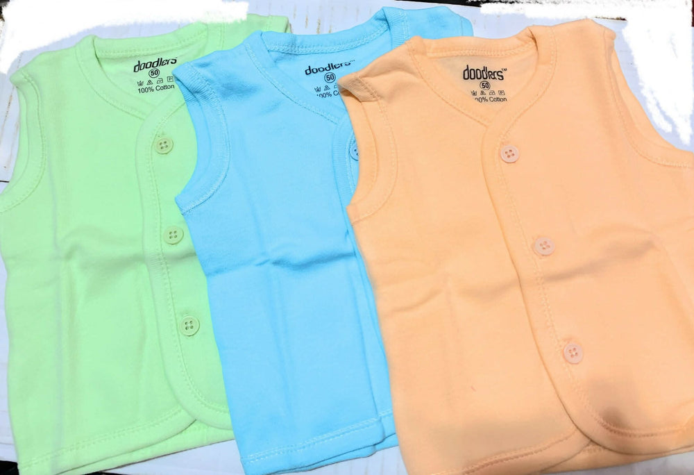 Thermal vest for new born 100% cotton pack of 3 assorted colours - PyaraBaby